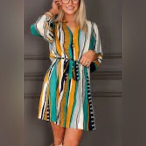 Umgee Women’s Vibrant Striped Long Sleeve Dress